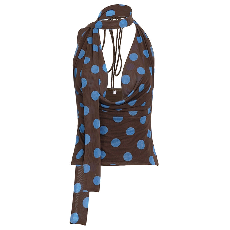 Dolly Polka Dot Halter Top - Brown [6ET9CJ27]