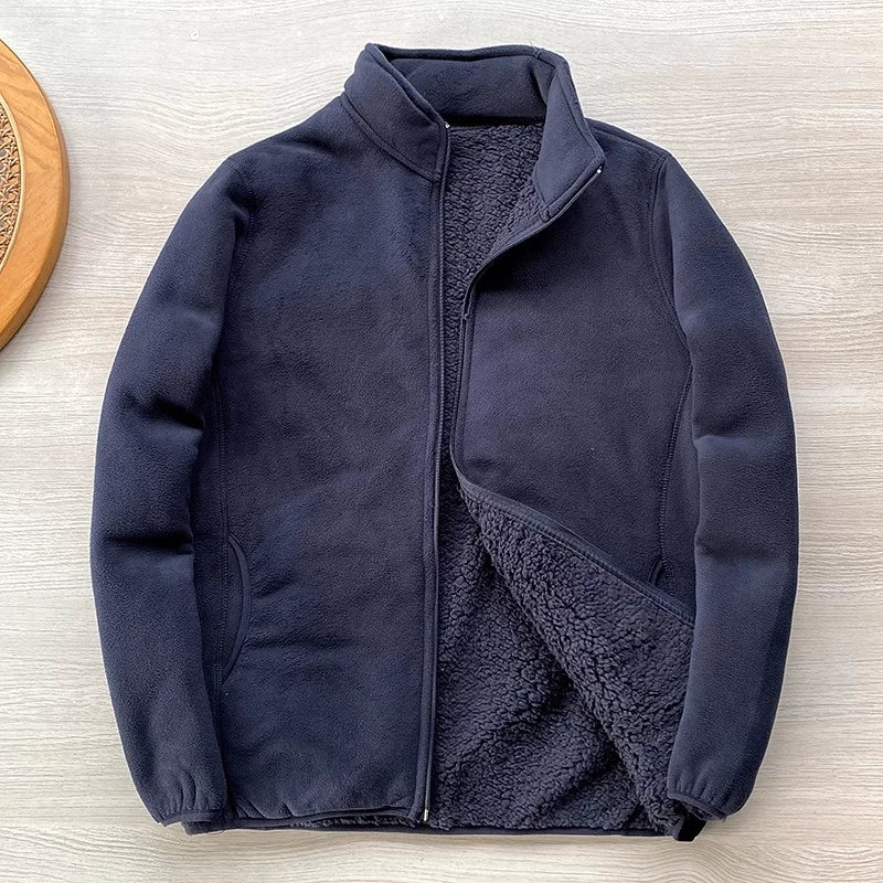 Zoee Plush Stand Collar Jacket - Navy Blue [NAJ4RHMA]