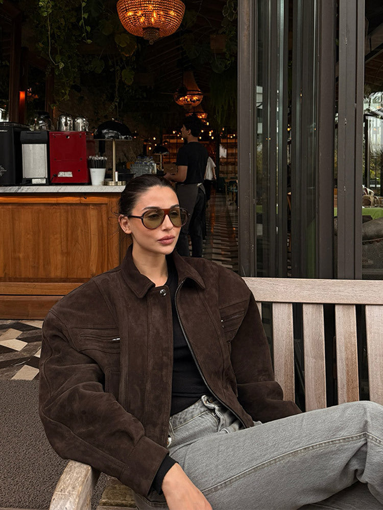 Anaiyah Biker Cropped Jacket - Coffee [TM0UA3J7]
