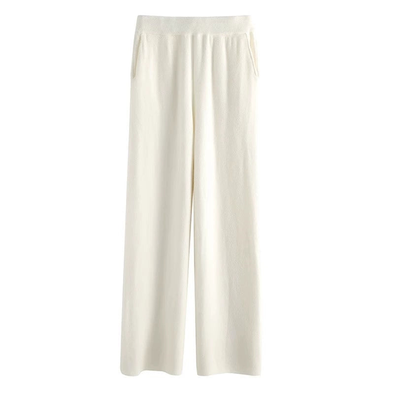 Ayana Cozy Knit Straight-Leg Pants - White [PUQ304GA]
