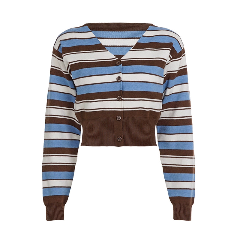 Blakelynn Striped Button Cardigan - Blue [L3D426MR]