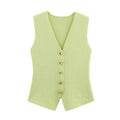 Renee Button Midi Skirt Set - Green Vest [42R9LVX2]