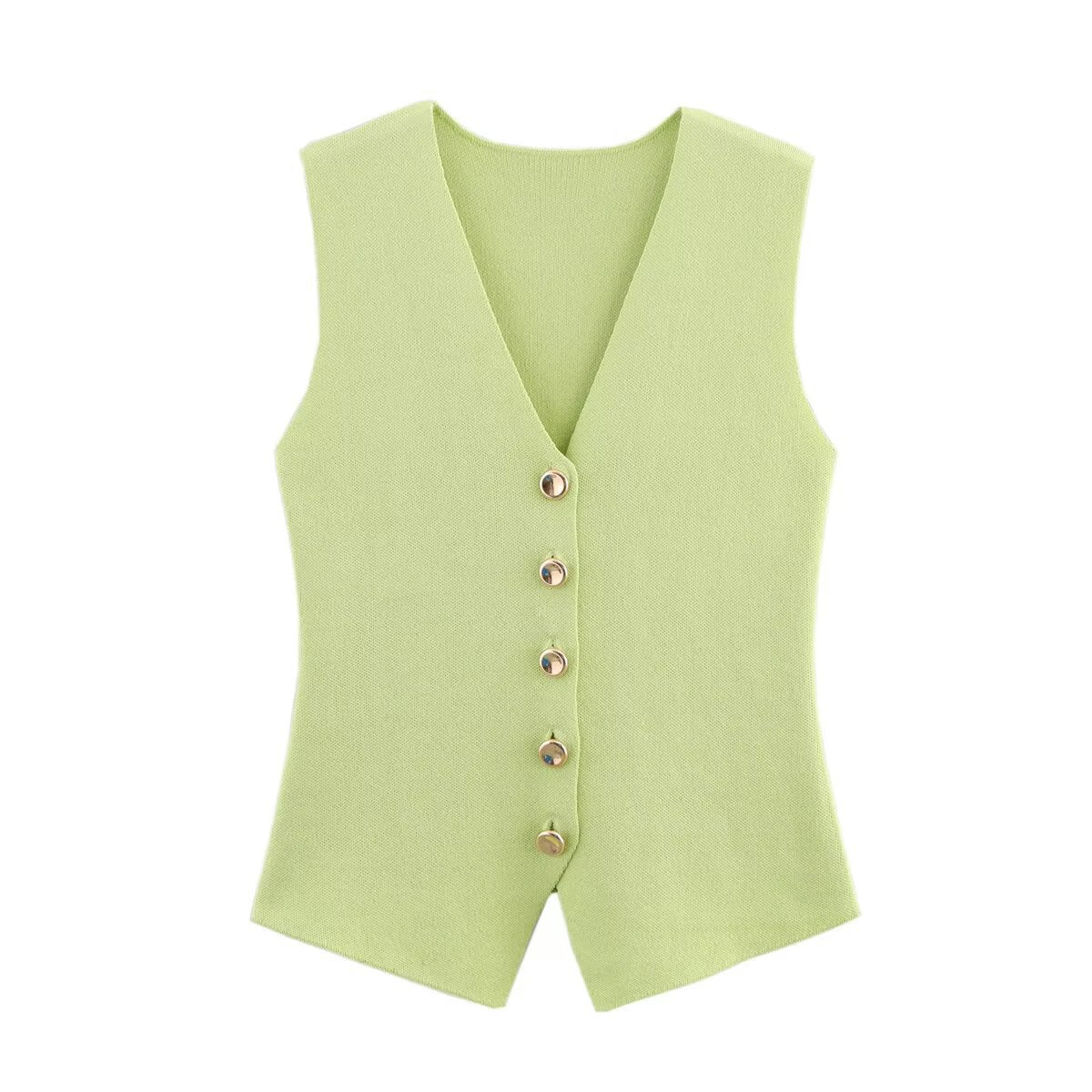Renee Button Midi Skirt Set - Green Vest [42R9LVX2]
