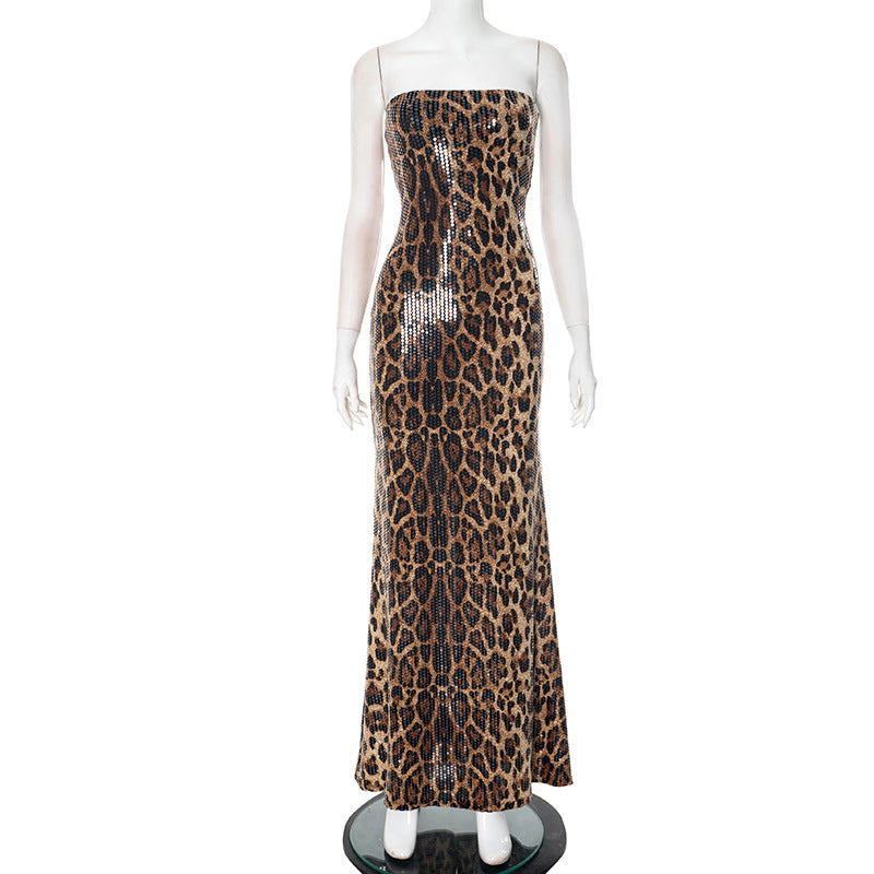 Karsen Leopard Print Tube Maxi Dress - Brown [FWOBUXF8]