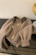 Mahogany Polo Knit Cardigan - Khaki Green [XRNKHIC1]