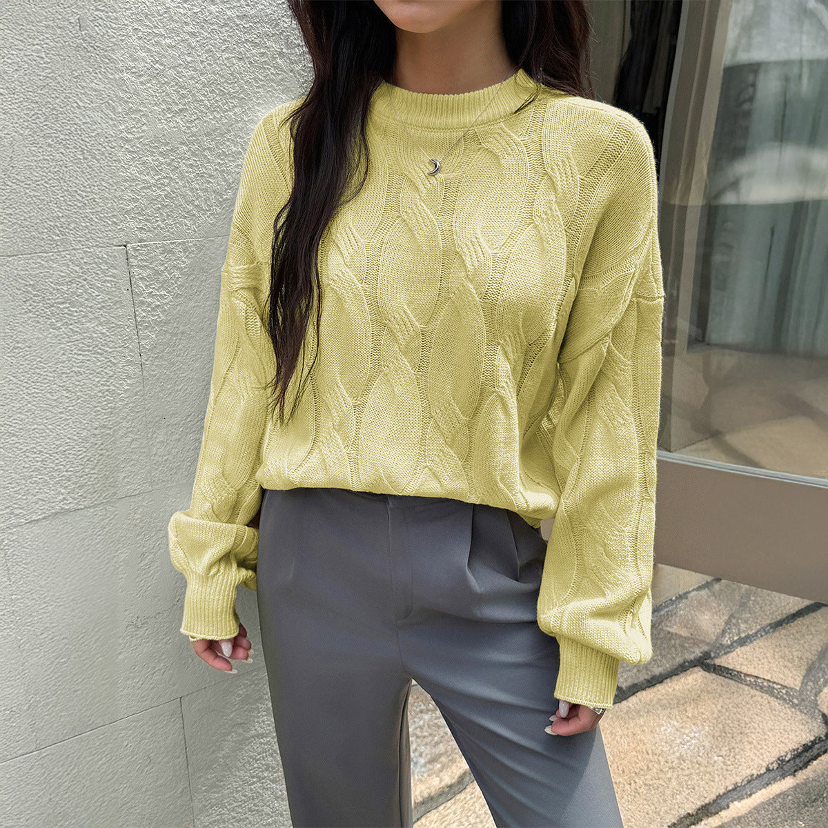 Yitty Cozy Knit Sweater - Light Yellow [H75XTA7S]