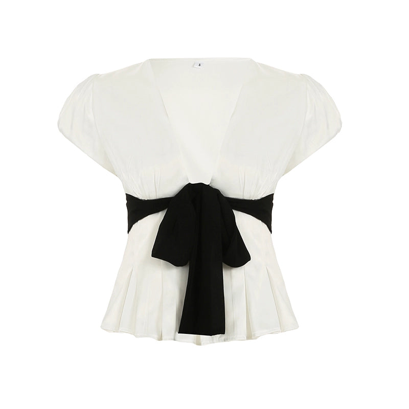 Zehra Puff Sleeve Bow Top - White