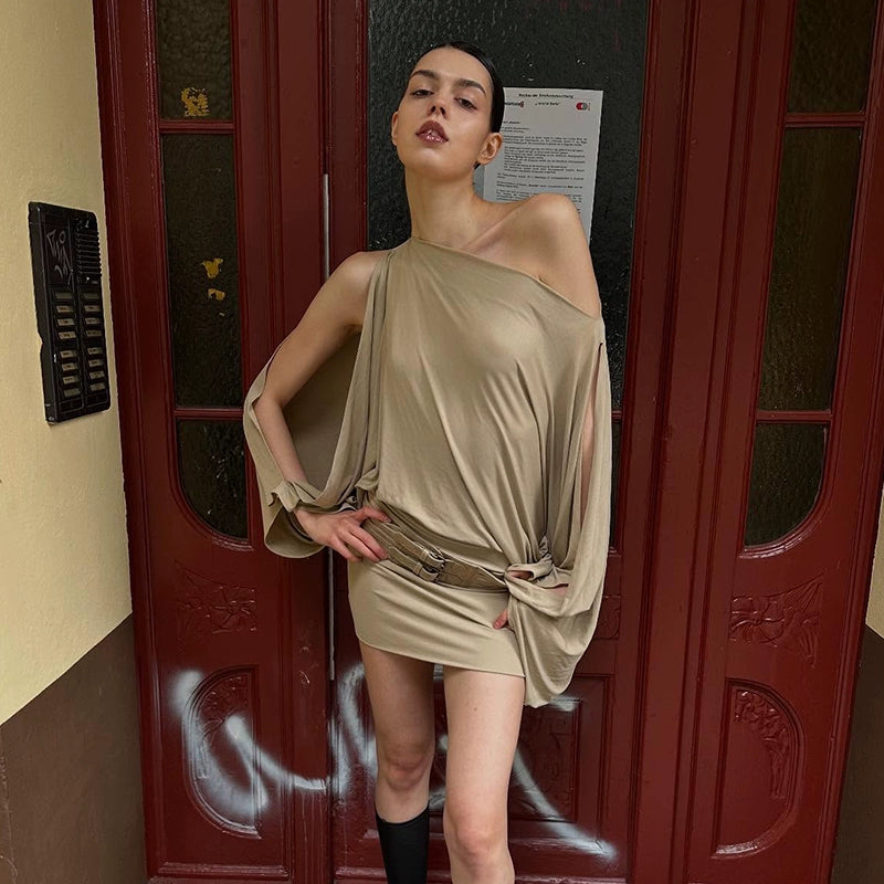 Gwen One Shoulder Bodycon Dress - Khaki [V11APCMZ]