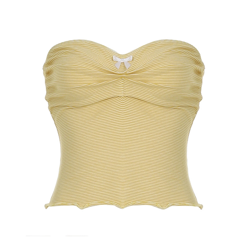 Hannah Pinstripe Pleated Tube Top - Yellow [ZLOX18L2]