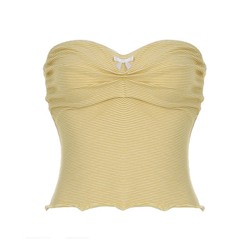Hannah Pinstripe Pleated Tube Top - Yellow [ZLOX18L2]