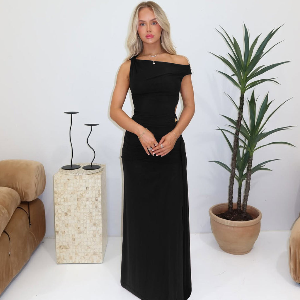 Maahi One-Shoulder Slit Maxi Dress - Black [AFA70D2K]