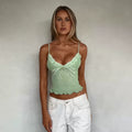 Lace V-Neck Camisole Top - Green [IOQ8B2GP]