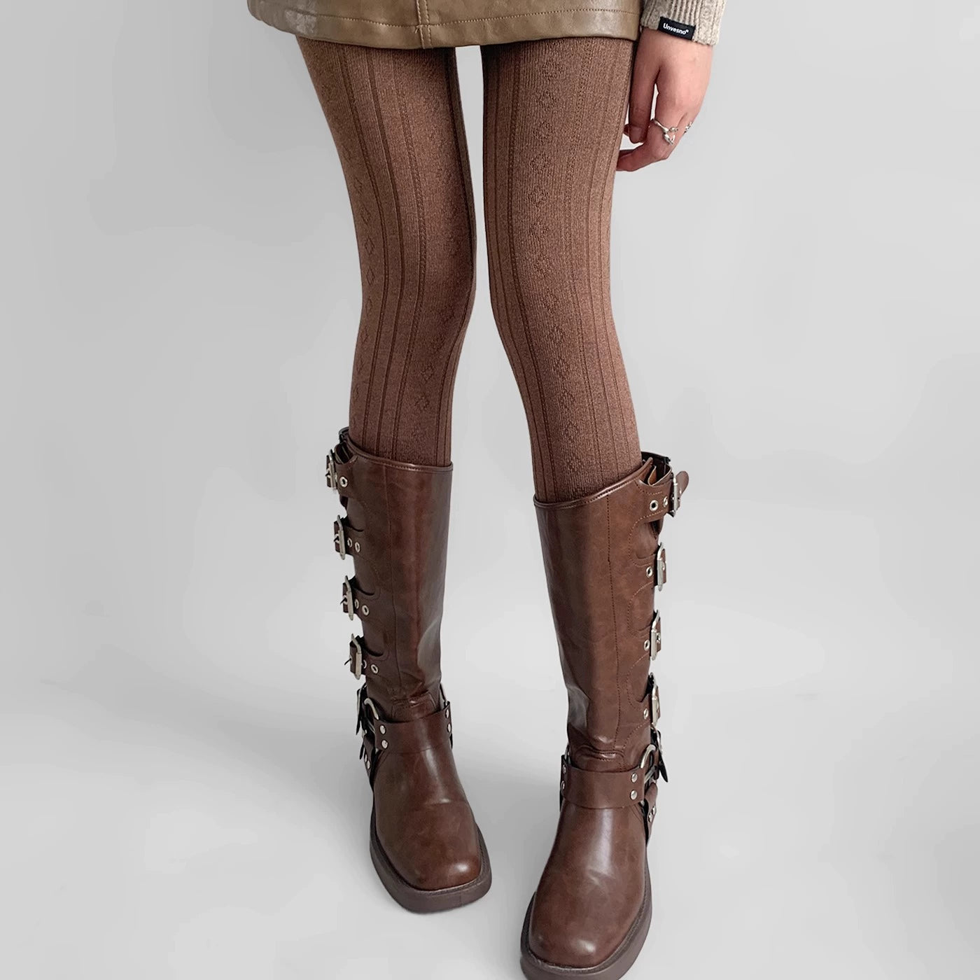 Analee Diamond Patterned Tights - Coffee [RNH71G4B]