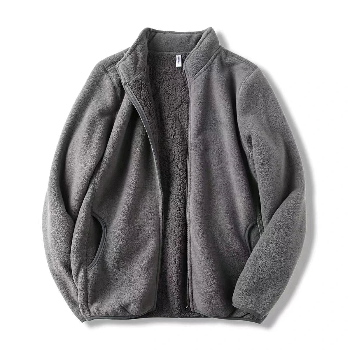 Zoee Plush Stand Collar Jacket - Grey [TF55L7P5]