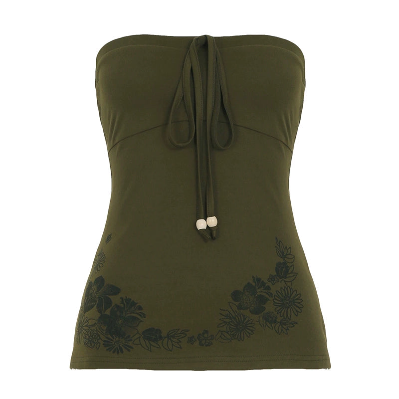 Yoana Floral Bow Tube Top - Green [7WNTZGGB]