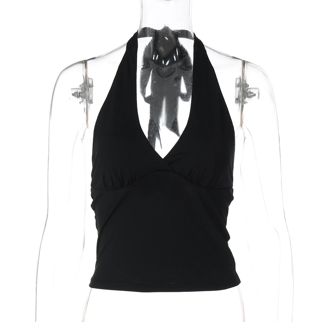 Shirley Halter Backless Crop Top - Black [NEHAD4ZY]