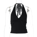 Shirley Halter Backless Crop Top - Black [NEHAD4ZY]