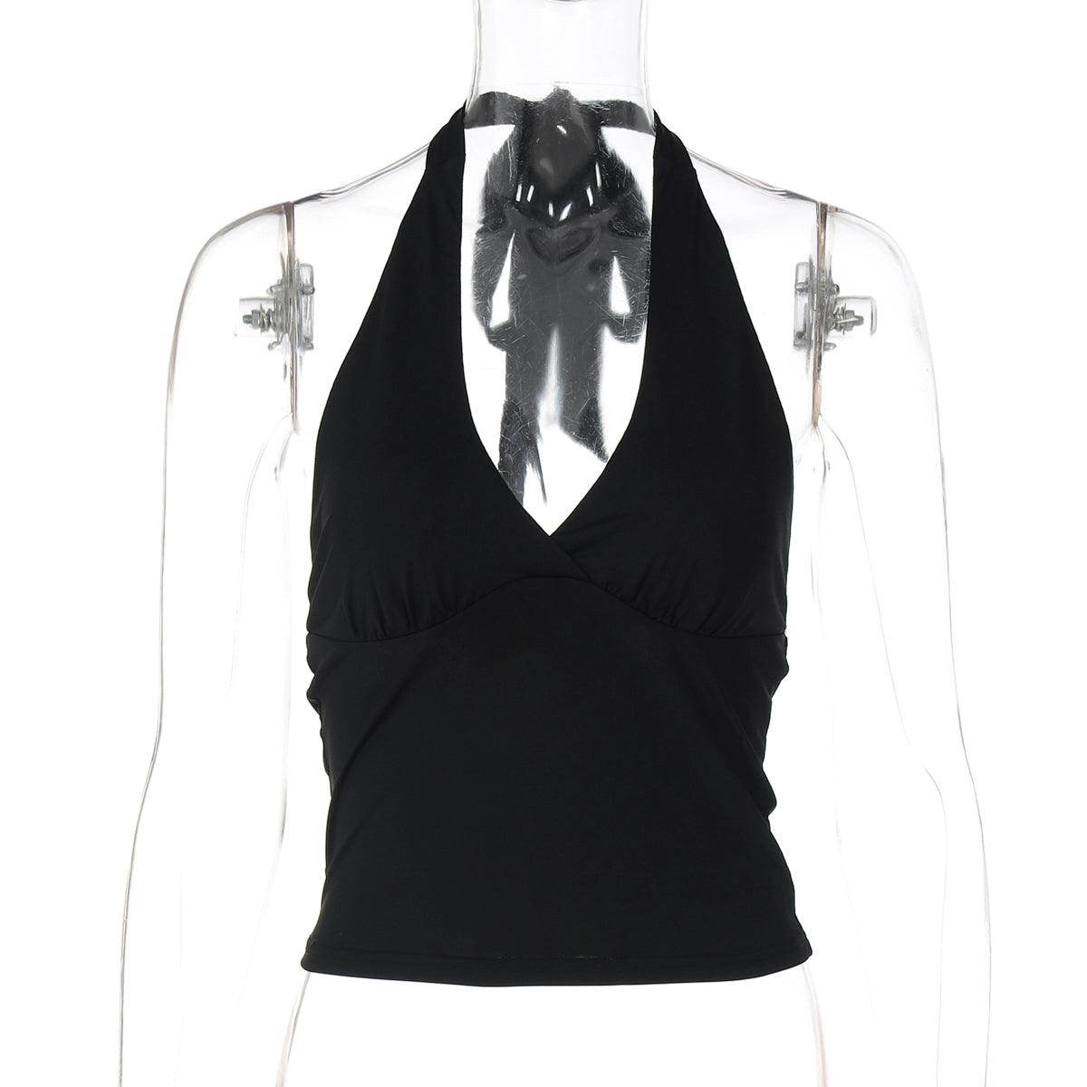 Shirley Halter Backless Crop Top - Black [NEHAD4ZY]