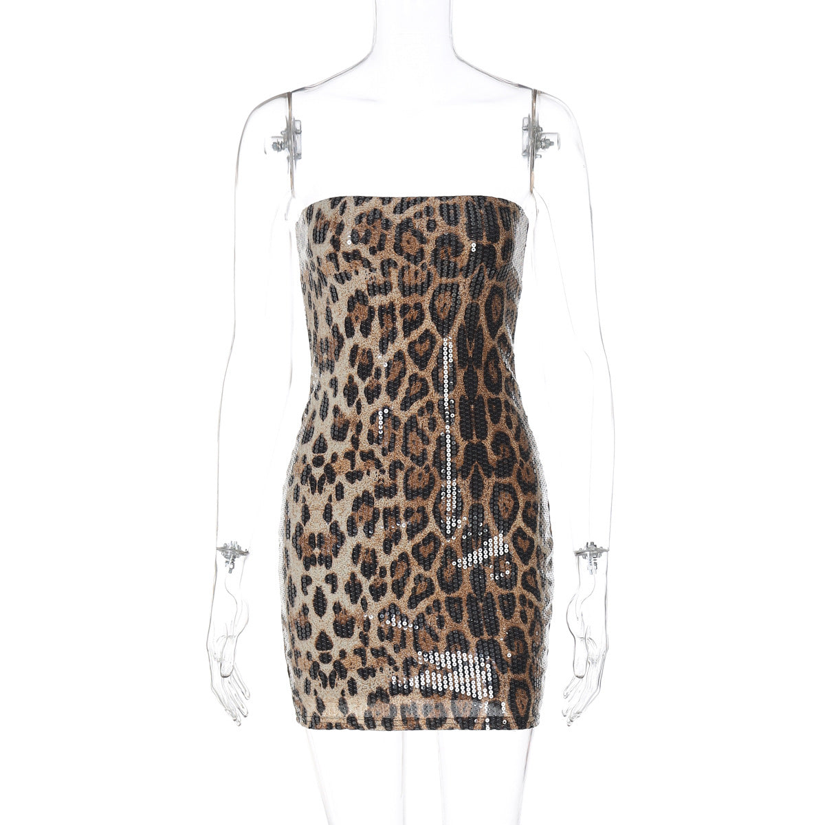 Arleen Strapless Sequin Leopard Mini Dress - Brown [9LVD81JR]