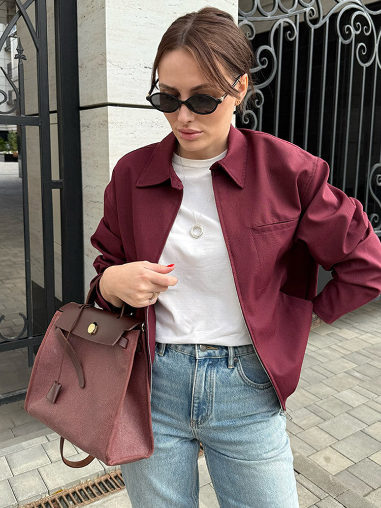 Keaton Zip-Up Lapel Jacket - Red [GO3HFIEF]