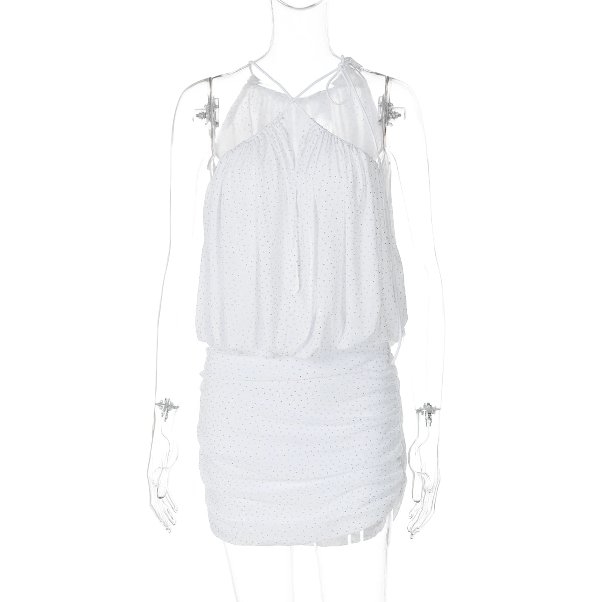 Kenlee Rhinestone Halter Midi Dress - White