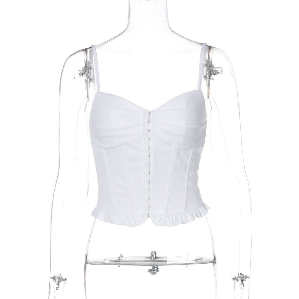 Mahina Strappy Button-Front Crop Top - White [JRC4ASCR]