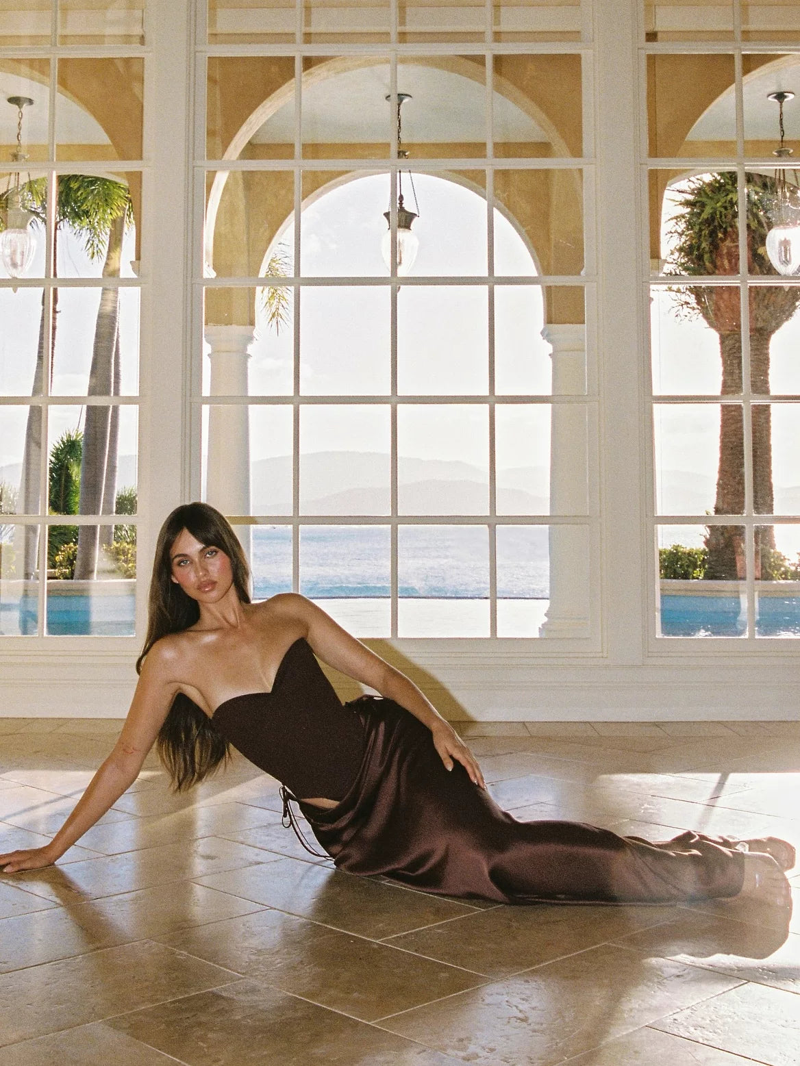 Draped Corset Maxi Dress - Coffee [18F1FUAC]