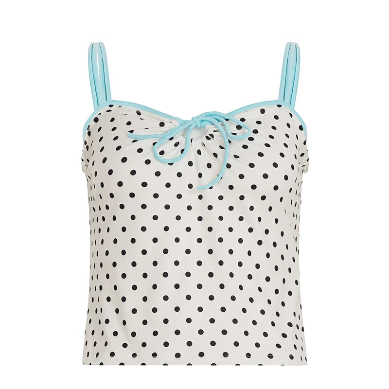 Polka Dot Lace-Up Camisole - White [O7QTDD3L]