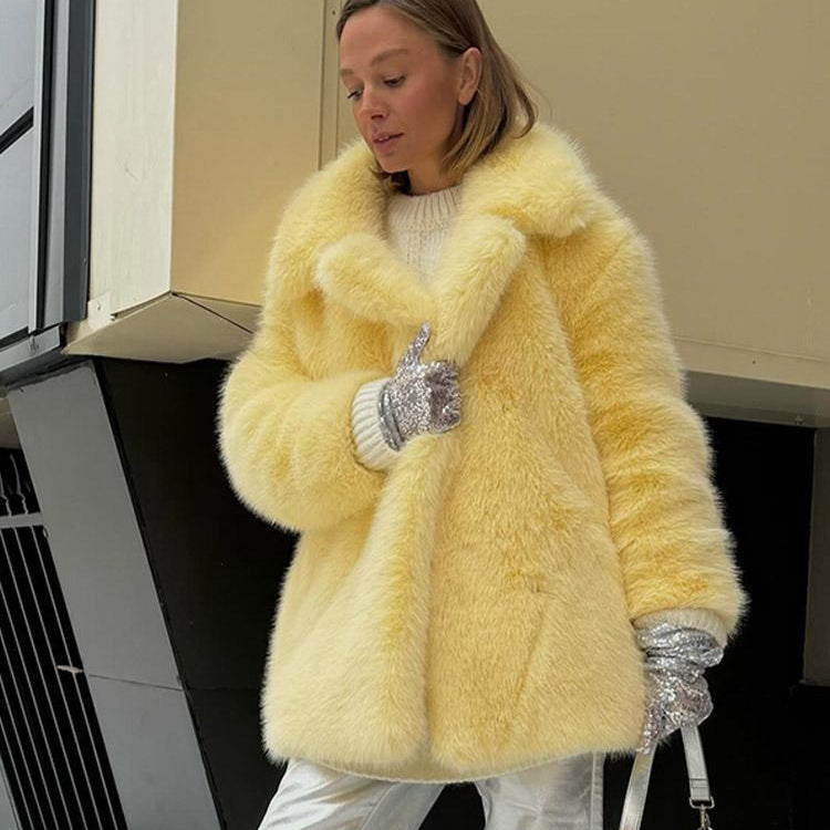 Harlym Faux Fur Coat - Yellow [1MPOFA1K]