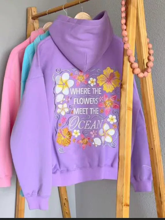 LaPose - Laylanie Ocean Flower Embroidered Hoodie - Purple Color