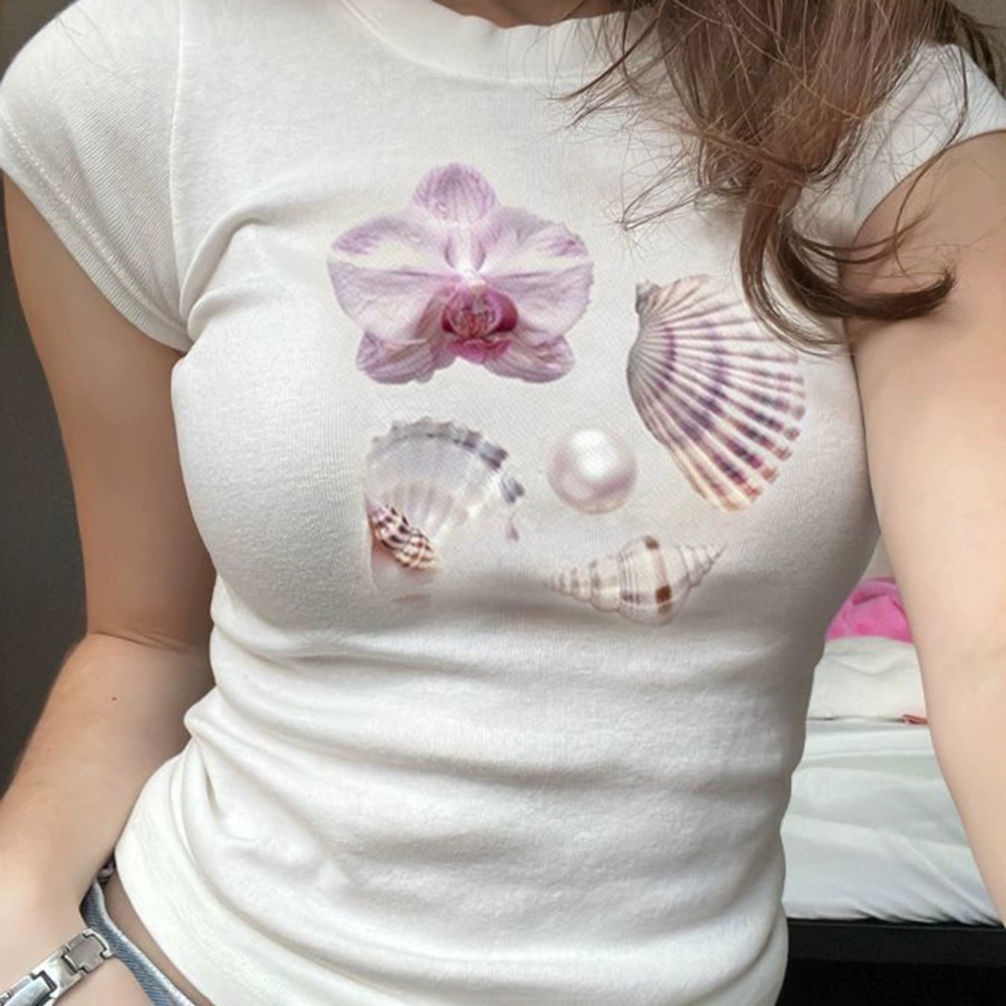 Hiba Shell Print Crop Top - White