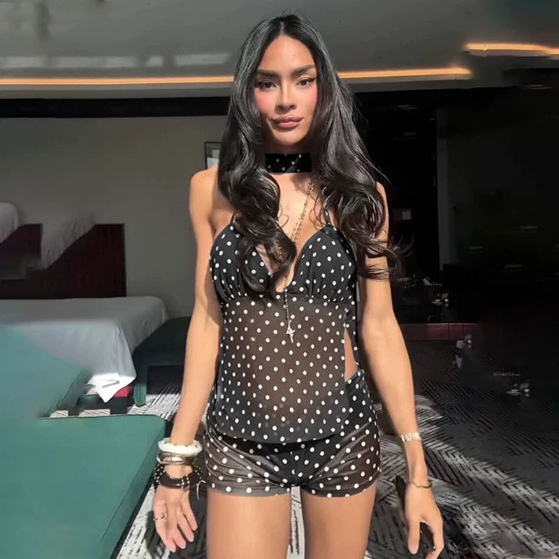 Polka Dot Two-Piece Short Set - Black [60F9YKEK]