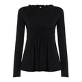 Analy Ruched V-Neck Long Sleeve Top - Black [YDT1FDEX]