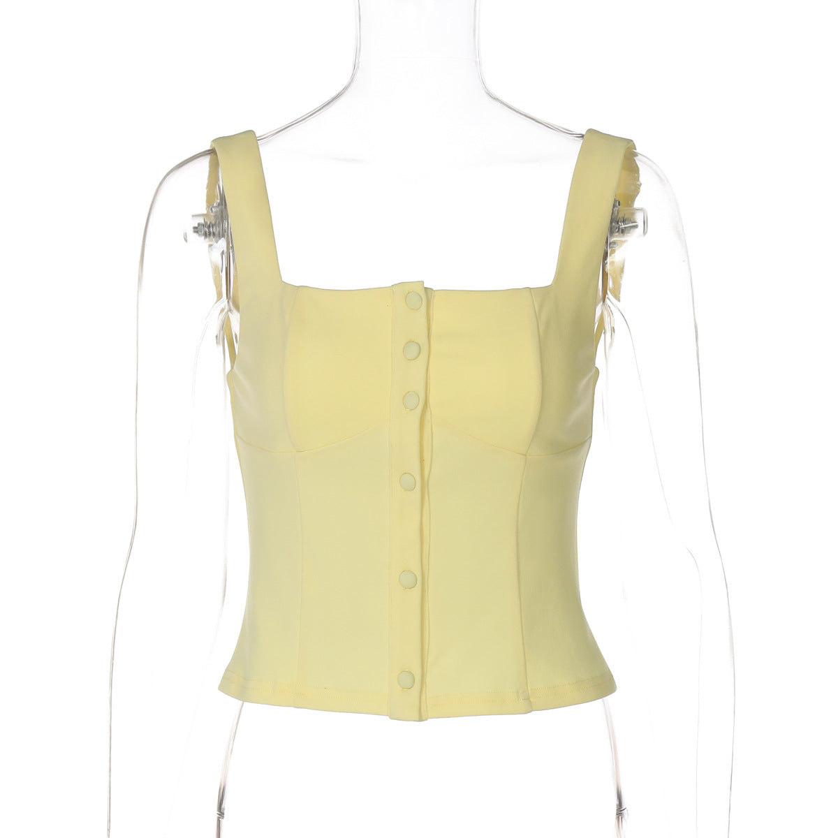 Aubri Buttoned Strap Vest - Yellow [H1F9DSIZ]