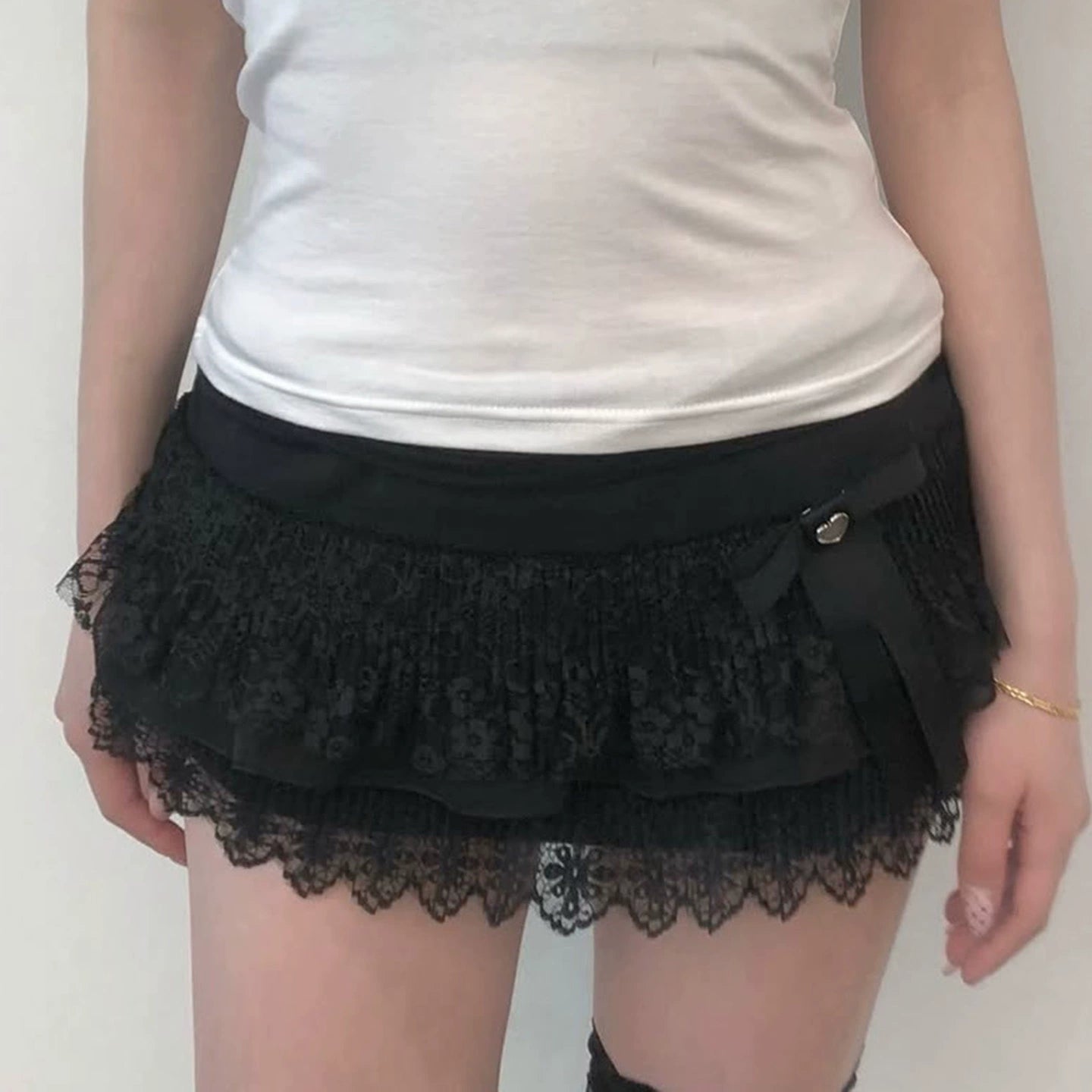 Leylani Bow Tiered Mini Skirt - Black