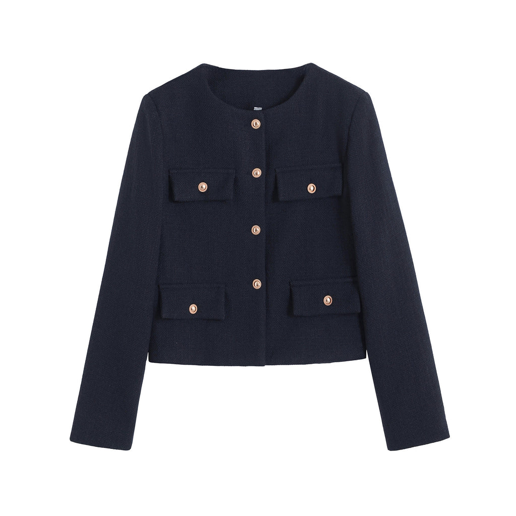 Sunday Bouclé Button Coat - Navy Blue [ZJKH25W7]