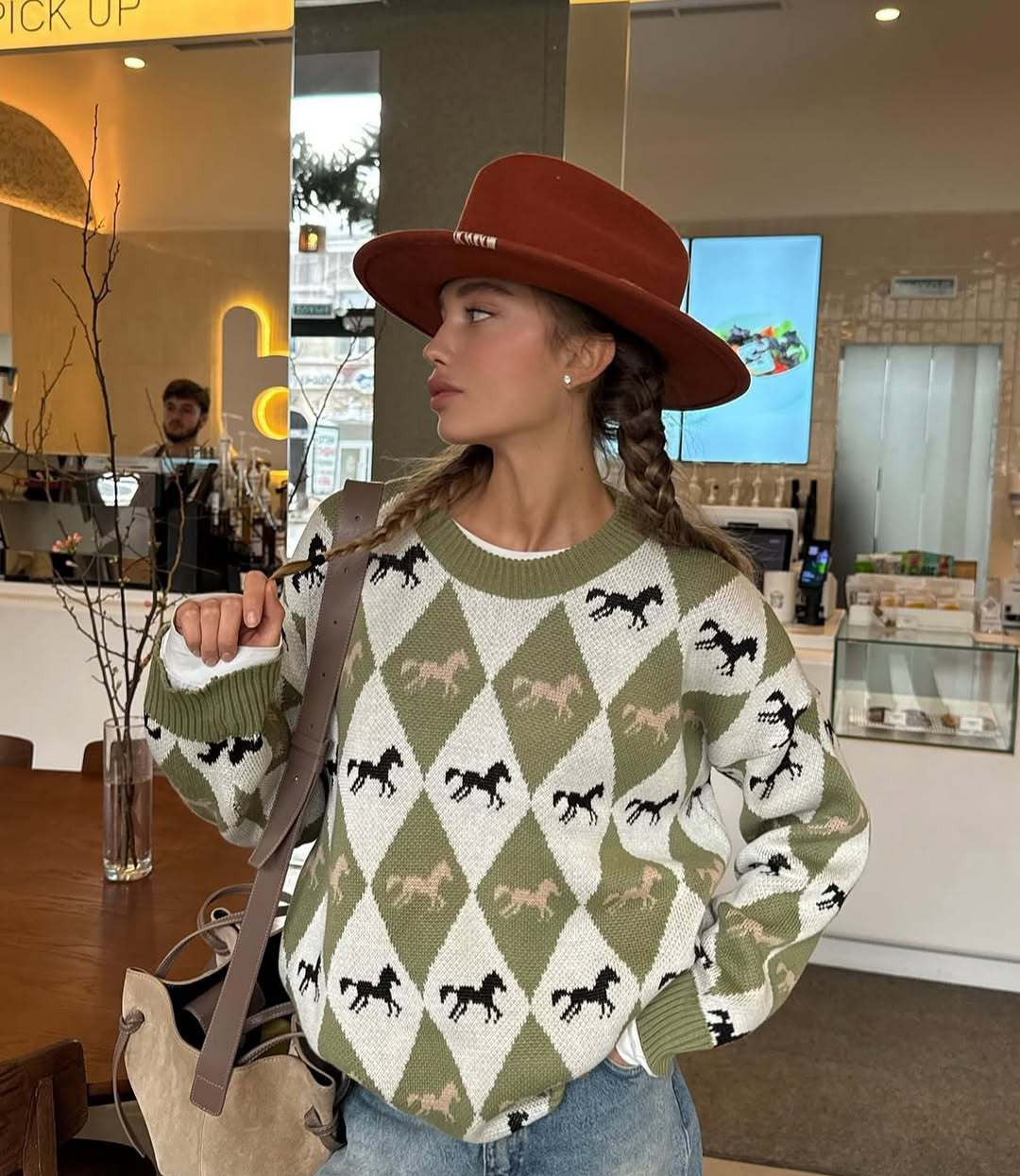 Stefania Contrast Argyle Sweater - Yellow-Green [LUFQY2XO]