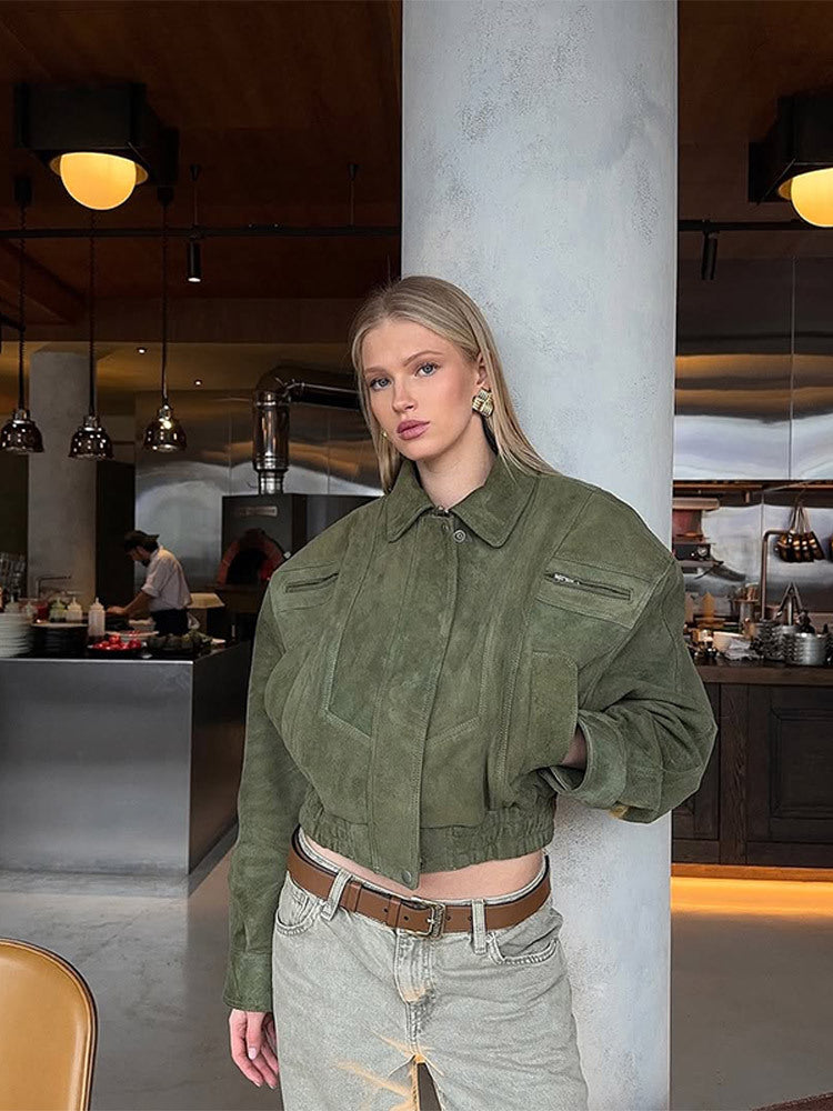 Anaiyah Biker Cropped Jacket - Green [A0QMF6YL]
