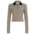 Germani Striped Long Sleeve Polo Top - Khaki [86PIHC73]
