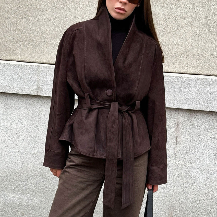 Novella Suede Belted Jacket - 重量M：430G [GE69EXTE]