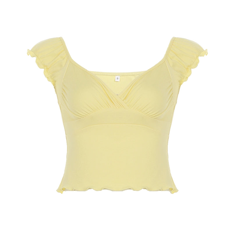 Alexis Ruffled Puff Sleeve Crop Top - Yellow [1ZE6S9YZ]