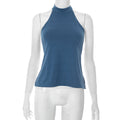 Gwyneth Backless Halter Top - Blue [XE8XTB93]