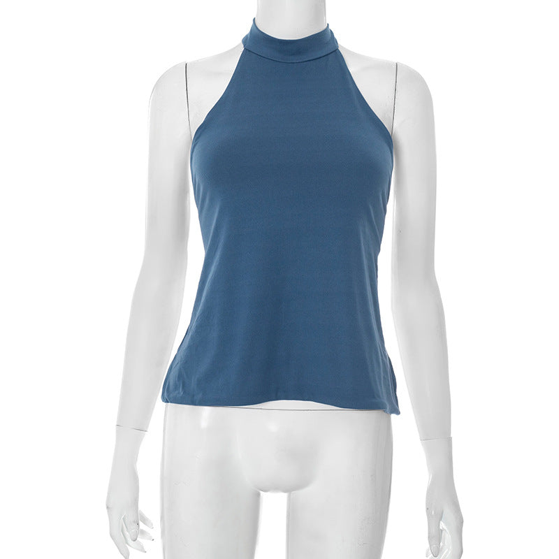 Gwyneth Backless Halter Top - Blue [XE8XTB93]
