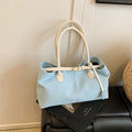 Leiana Colorblock Denim Tote - Light Blue with White