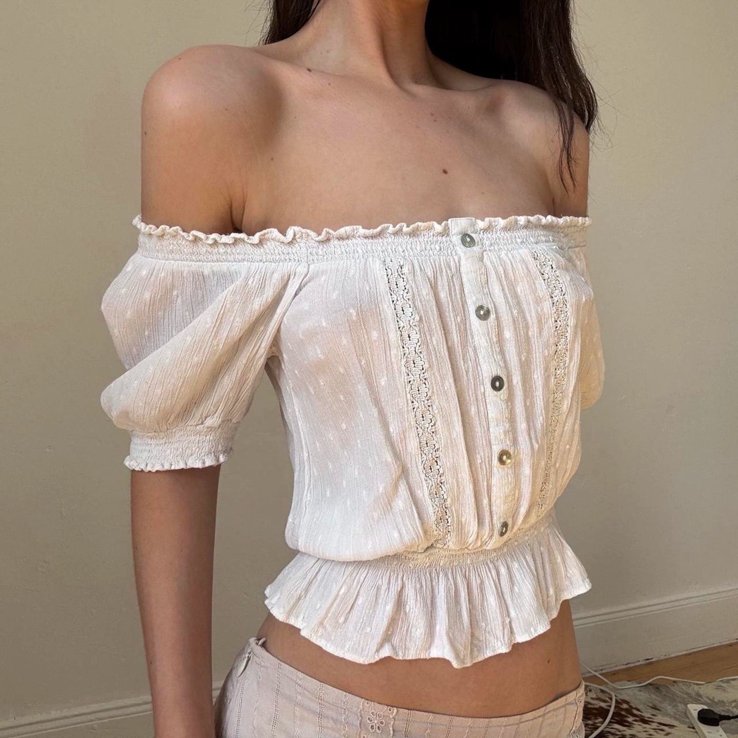 Ameliana Off Shoulder Crop Top - White
