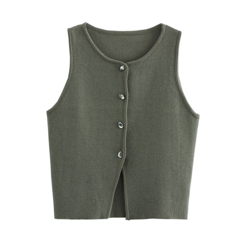 Novalee Cropped Knit Vest - Army Green [6L2T37VV]