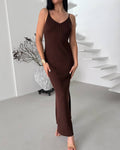 Halima Knit V-Neck Maxi Dress - Brown [DB24B38B]