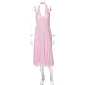 Lilith Halter Mesh Maxi Dress - Pink [3HIKSJZR]