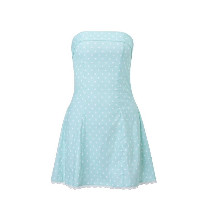 Merci Polka Dot Strapless Dress - Blue
