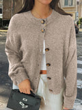 Kristy Button-Front Knit Cardigan - Khaki [B5OWGOZC]